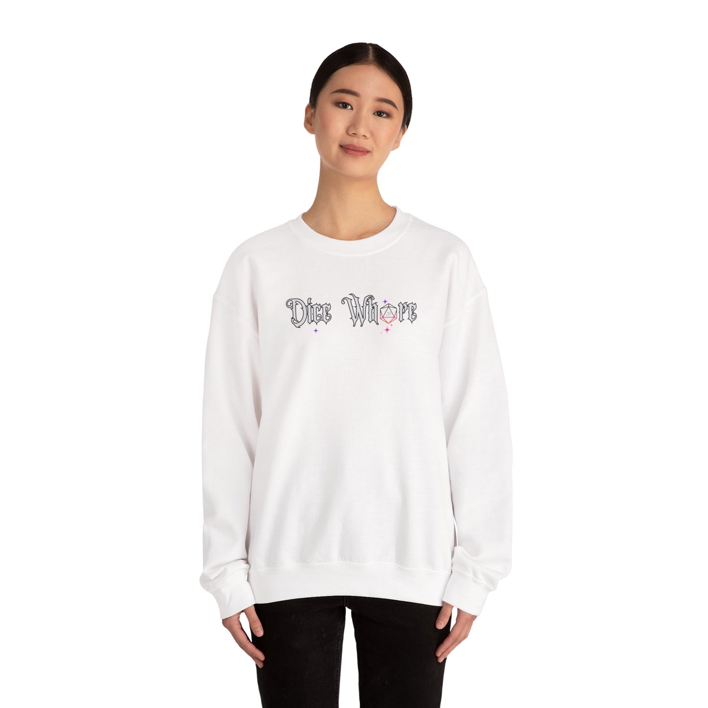 Dice Lover- Crewneck Sweatshirt – White Gothic D20 Gaming Pullover